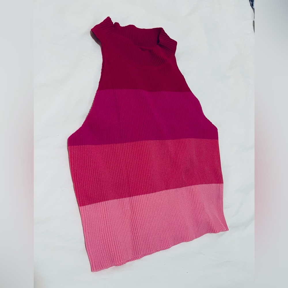 NWOT Stretchy Pink Colorblock Ribbed Halter - Picture 5 of 5